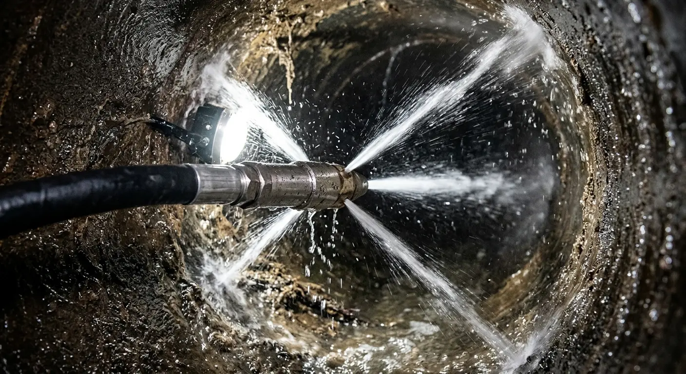 High-pressure hydro jetting nozzle cleaning sewer pipe for Sewer Line Relining in Trenton